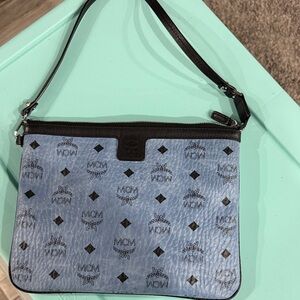 MCM Blue and Black Logo Zip Pouch Shoulder Bag